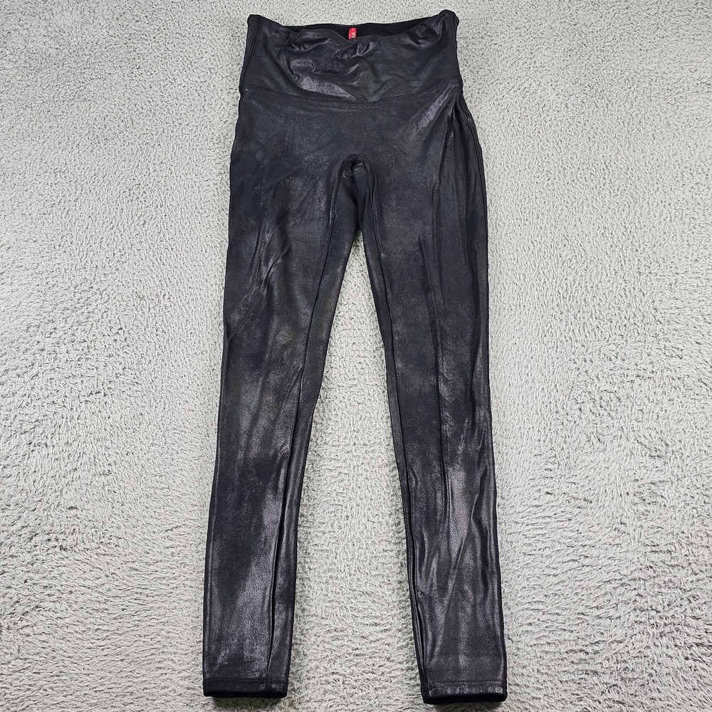 Spanx Leggings Womens Medium Black Faux Leather High Rise Shaping Tummy Control